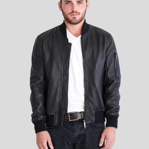 CLARK BLACK BOMBER LAMBSKIN LEATHER JACKET
