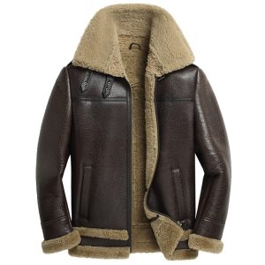 OXVOLT Mens Brown Shearling Sheepskin Jacket