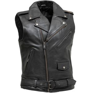 Classic Mens Leather Jacket Style Vest