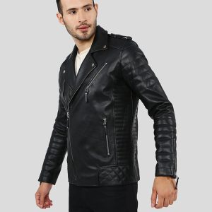 EZRA BLACK QUILTED LAMBSKIN LEATHER JACKET