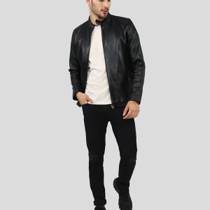OXVOLT FLETCHER BLACK LEATHER RACER JACKET