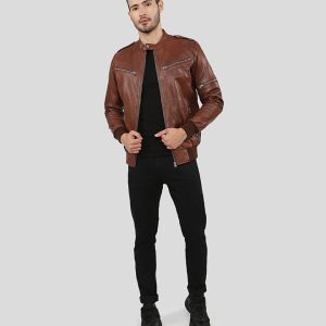 OXVOLT FONZ BROWN BOMBER LEATHER JACKET