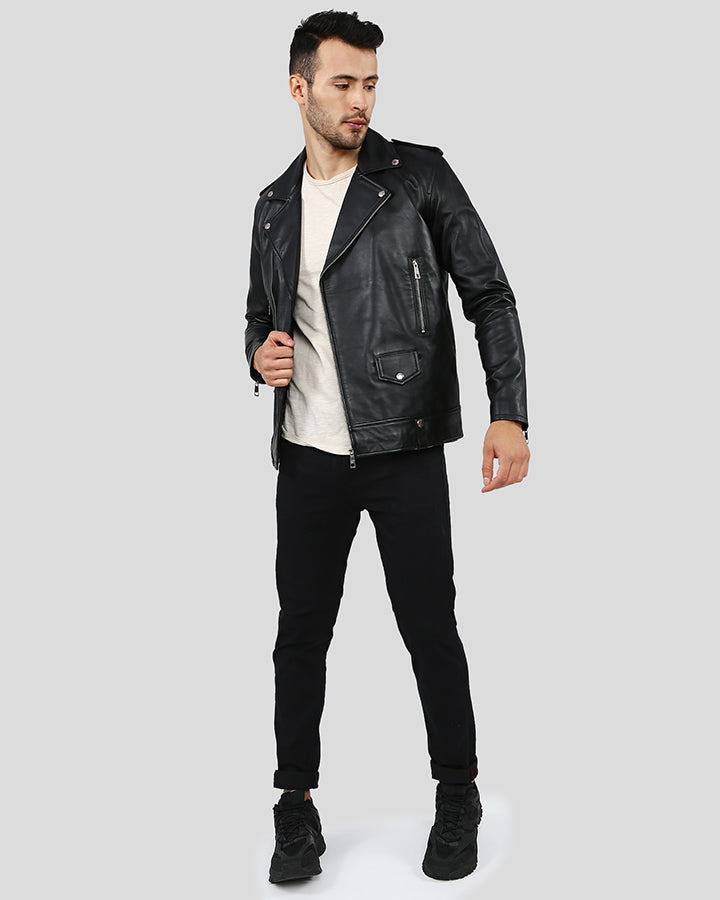 GREGOR BLACK BIKER LEATHER JACKET