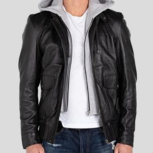 OXVOLT MARC BLACK REMOVABLE HOODED LEATHER JACKET