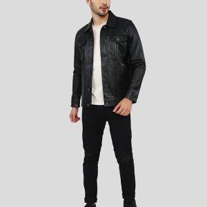 OXVOLT JAKE BLACK SLIM FIT BIKER LEATHER JACKET