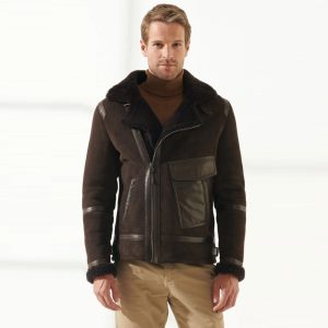 Men Brown Aviator Shearling Jacket