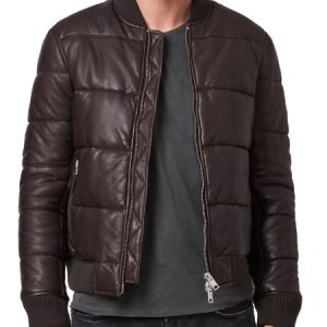 Men Lambskin Leather Puffer Jacket