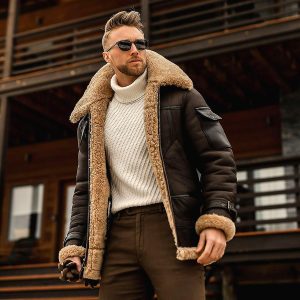 OXVOLT Men Winter Shearling Jacket Fur Warm Coat Thick Leather Bomber Jacket Outwear