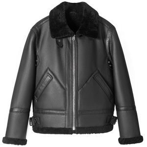 OXVOLT Mens Black Shearling Pilot Jacket