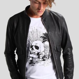 OXVOLT JUAN BLACK LEATHER RACER JACKET