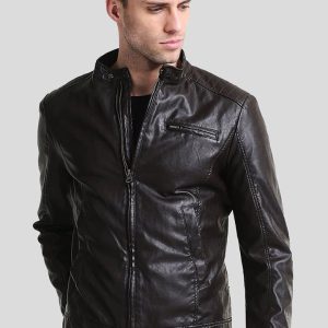 OXVOLT MARK BLACK LAMBSKIN LEATHER RACER JACKET
