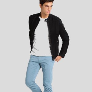 REY BLACK SUEDE RACER LEATHER JACKET