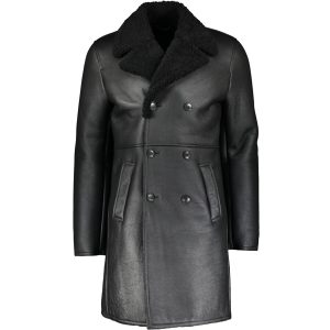Mens Black Double Breasted Shearling Coat