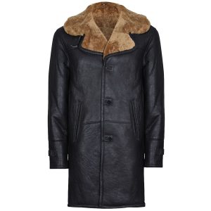 OXVOLT Mens Brown Ginger Warm Shearling Sheepskin Leather Long Coat