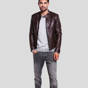 OXVOLT JOEY BROWN LEATHER RACER JACKET