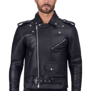 OXVOLT Men’s Classic Black Leather Biker Jacket