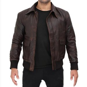 Mens Dark Brown Bomber Leather Jacket