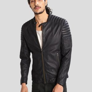 SUNG BLACK QUILTED LEATHER JACKET