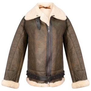 OXVOLT Mens Tan Cream B3 Airforce Aviator Shearling Jacket with Fur