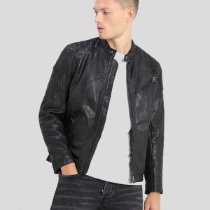 DION BLACK MOTORCYCLE LEATHER JACKET