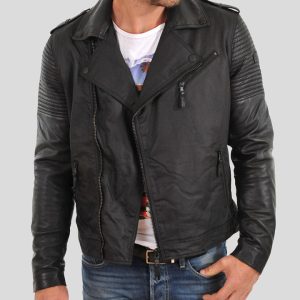 OXVOLT CHRISTOPHER BLACK MOTORCYCLE LEATHER JACKET