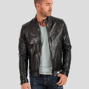 OXVOLT EVAN BLACK MOTORCYCLE LEATHER JACKET