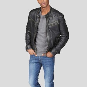 OXVOLT LUCAS BLACK MOTORCYCLE LEATHER JACKET