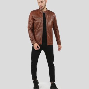 OXVOLT OLLIE BROWN RACER LEATHER JACKET