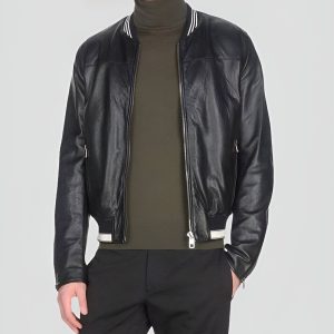 TUHIN BLACK BOMBER LEATHER JACKET