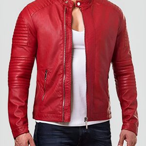 MATEO RED QUILTED LEATHER JACKET