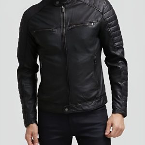 GRANT BLACK SLIM FIT LEATHER RACER JACKET