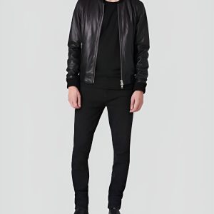 OXVOLT LUKE BLACK BOMBER LEATHER JACKET