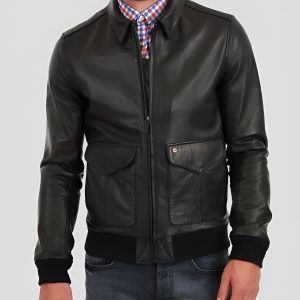 OSIAN BLACK BOMBER LEATHER JACKET