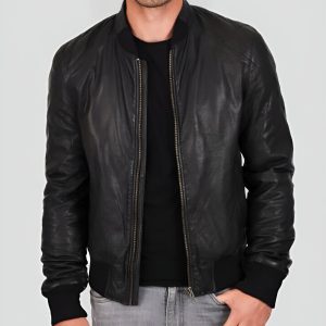 JERO BLACK BOMBER LAMBSKIN LEATHER JACKET