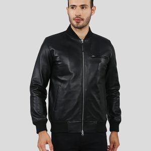 OXVOLT PORF BLACK BOMBER LEATHER JACKET