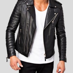 AMBROSE BLACK QUILTED LAMBSKIN LEATHER JACKET