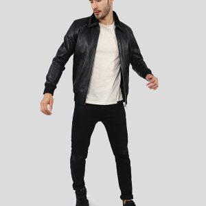 REECE BLACK BOMBER LEATHER JACKET