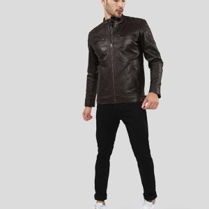 OXVOLT RICARDI BROWN LEATHER RACER JACKET