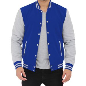 Mens Royal Blue and Grey Varsity Jacket