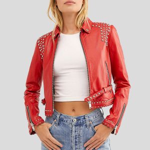 FIADH RED STUDDED LEATHER JACKET