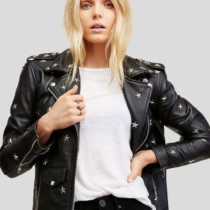 OXVOLT KHLOE BLACK STUDDED LEATHER JACKET