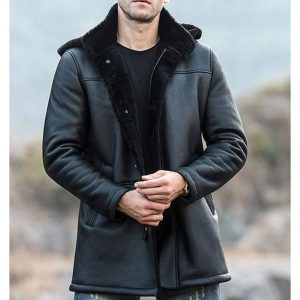 OXVOLT Trench Shearling Hooded Leather Coat