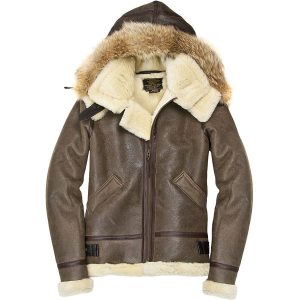 Women Sheepskin Hooded B3 Bomber Jacket Brown