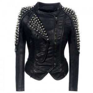Women Studded Black Punk Spike Jacket
