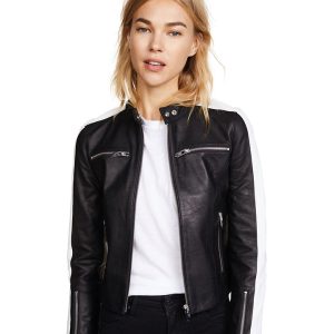 OXVOLT SELDA BLACK & WHITE RACER LEATHER JACKETS
