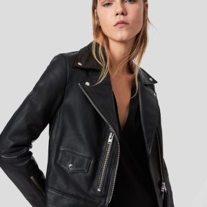 OXVOLT YARELI BLACK BIKER LEATHER JACKET
