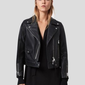YARELI BLACK BIKER LEATHER JACKET