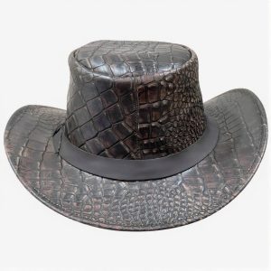 Crocodile Skin Leather Hat Plain Black Strap Hatband