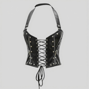 Oxvolt Black Leather Overbust Corset