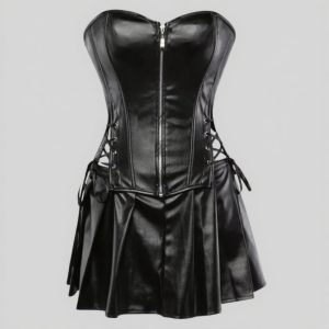 Oxvolt Black Patent Leather Corset & Skirt Set